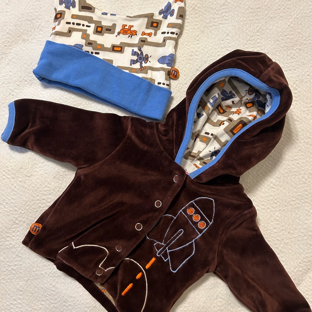 Minibamba 3 months Robots Spaceships Jacket With Hat